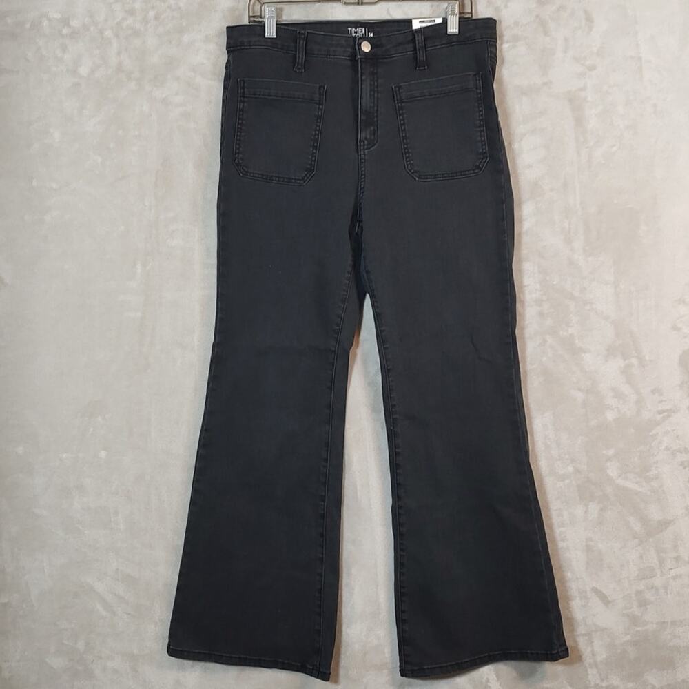 Women's Black Flare Jeans High-Rise Size 14 Patch Pockets by Time Brand Tru  NWT